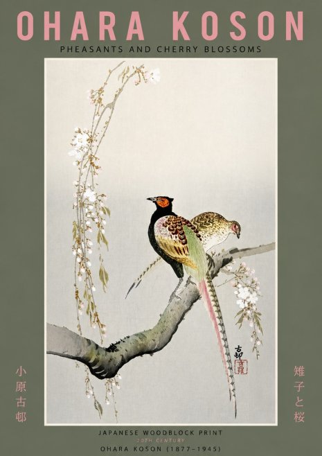 Ohara Koson Pheasants and Cherry Blossoms II No6 - Poszter