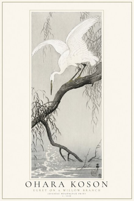 Ohara Koson Egret on a Willow Branch No1 - Poszter