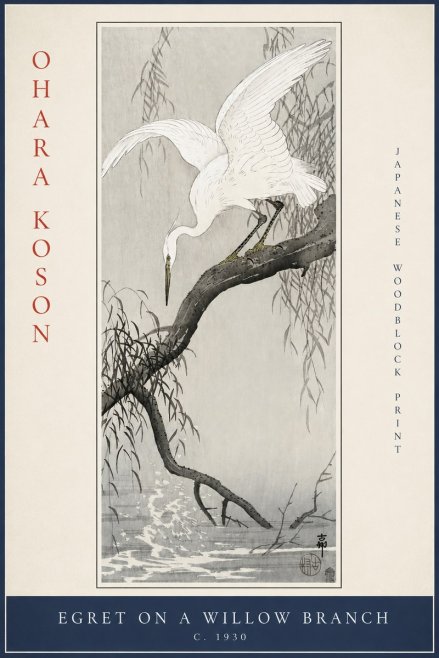 Ohara Koson Egret on a Willow Branch No2 - Poszter