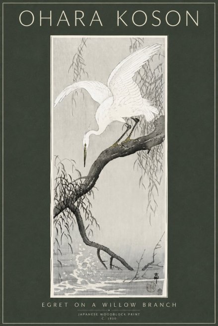 Ohara Koson Egret on a Willow Branch No3 - Poszter