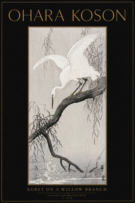 Ohara Koson Egret on a Willow Branch No5 - Poszter