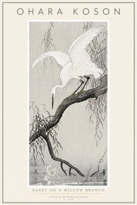 Ohara Koson Egret on a Willow Branch No6 - Poszter