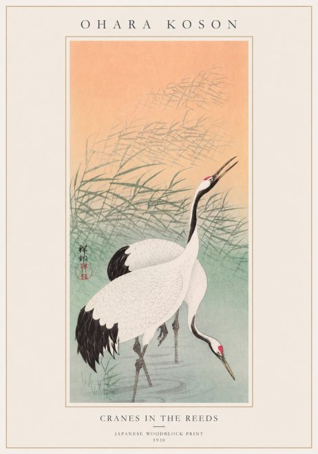 Ohara Koson Cranes in the Reeds No1 - Poszter