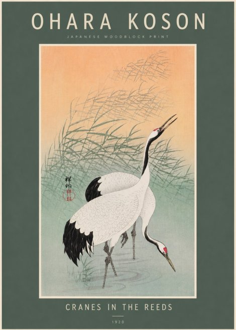 Ohara Koson Cranes in the Reeds No2 - Poszter