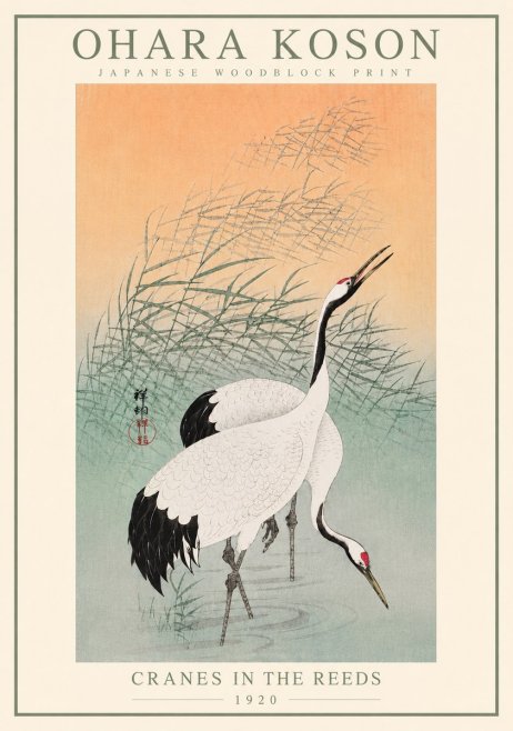 Ohara Koson Cranes in the Reeds No5 - Poszter