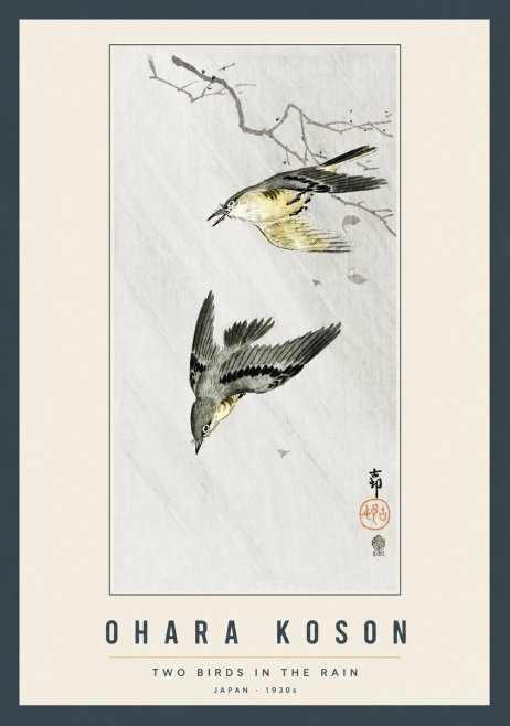 Ohara Koson Two Birds in the Rain No2 - Poszter