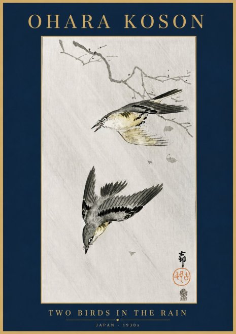 Ohara Koson Two Birds in the Rain No4 - Poszter