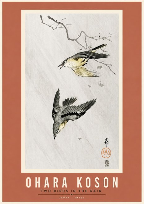 Ohara Koson Two Birds in the Rain No6 - Poszter