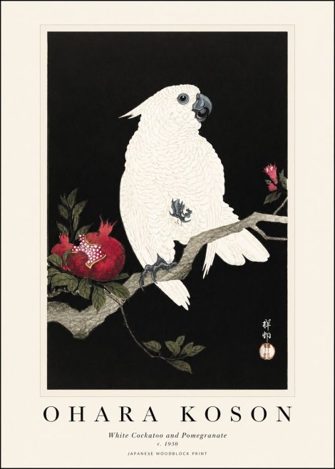 Ohara Koson White Cockatoo and Pomegranate I No1 - Poszter
