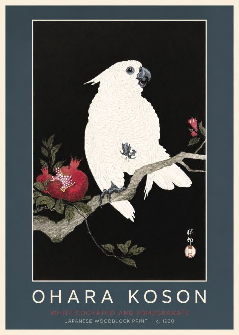 Ohara Koson White Cockatoo and Pomegranate I No2 - Poszter