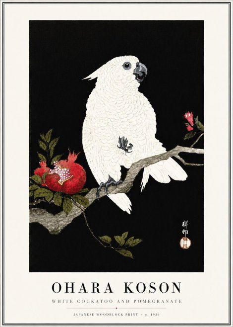 Ohara Koson White Cockatoo and Pomegranate I No4 - Poszter