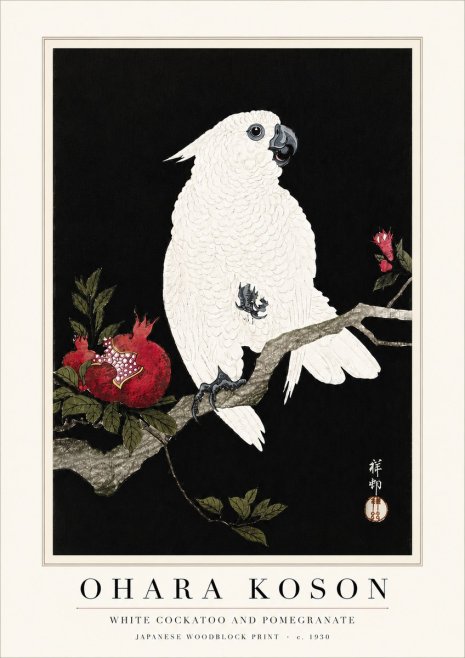 Ohara Koson White Cockatoo and Pomegranate I No6 - Poszter