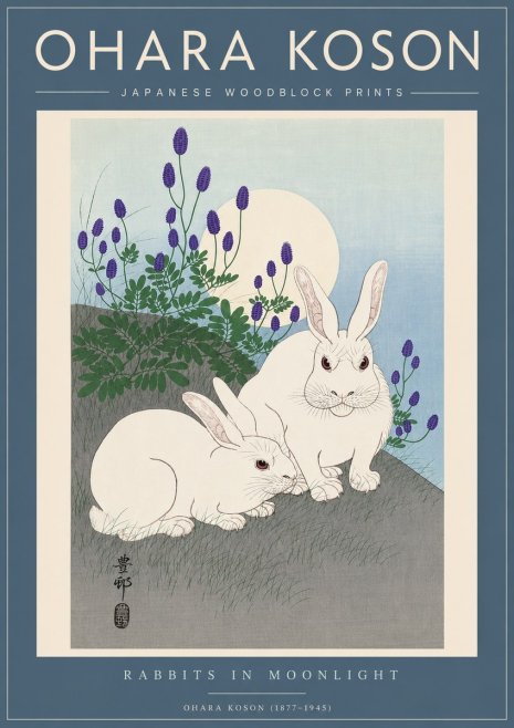 Ohara Koson Rabbits in Moonlight No5 - Poszter