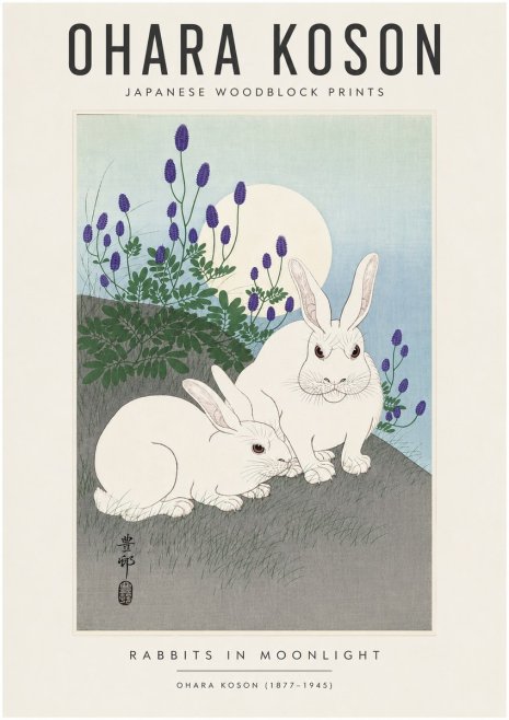 Ohara Koson Rabbits in Moonlight No6 - Poszter
