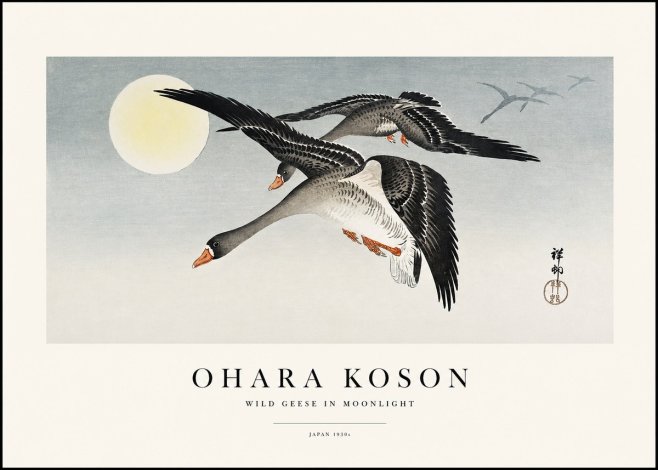 Ohara Koson Wild Geese in Moonlight III No1 - Poszter