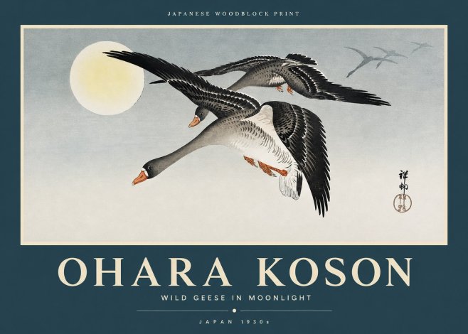 Ohara Koson Wild Geese in Moonlight III No2 - Poszter