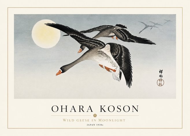 Ohara Koson Wild Geese in Moonlight III No3 - Poszter