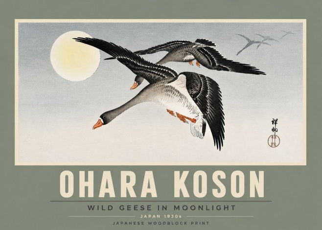 Ohara Koson Wild Geese in Moonlight III No5 - Poszter