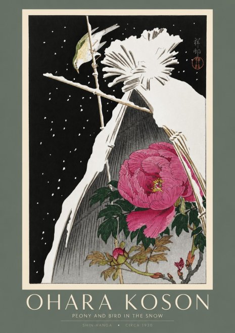 Ohara Koson Peony and Bird in the Snow No2 - Poszter