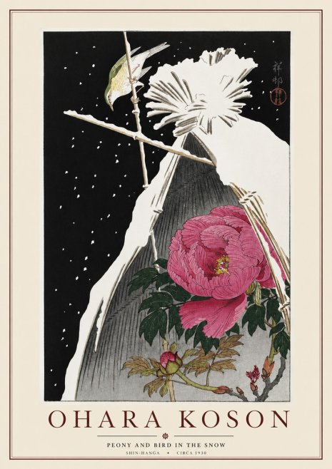 Ohara Koson Peony and Bird in the Snow No3 - Poszter
