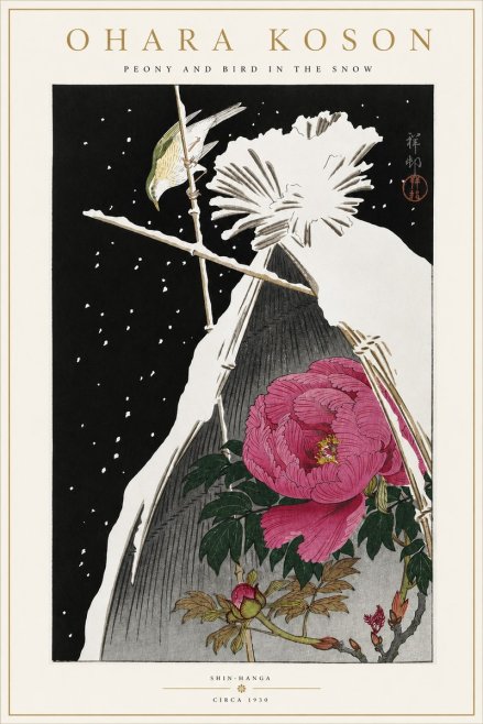 Ohara Koson Peony and Bird in the Snow No4 - Poszter