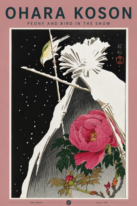 Ohara Koson Peony and Bird in the Snow No5 - Poszter