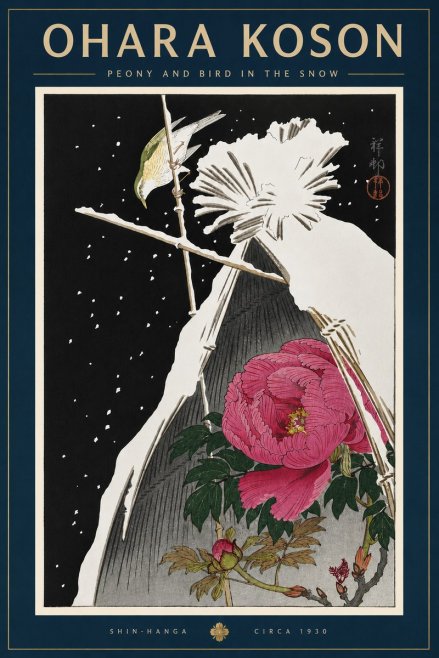 Ohara Koson Peony and Bird in the Snow No6 - Poszter