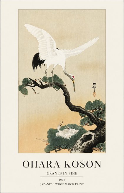 Ohara Koson Cranes in Pine No1 - Poszter
