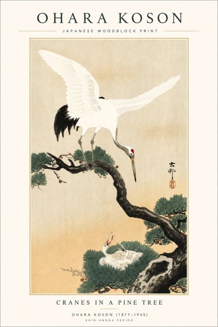 Ohara Koson Cranes in Pine No2 - Poszter