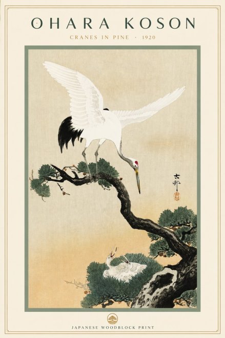 Ohara Koson Cranes in Pine No3 - Poszter
