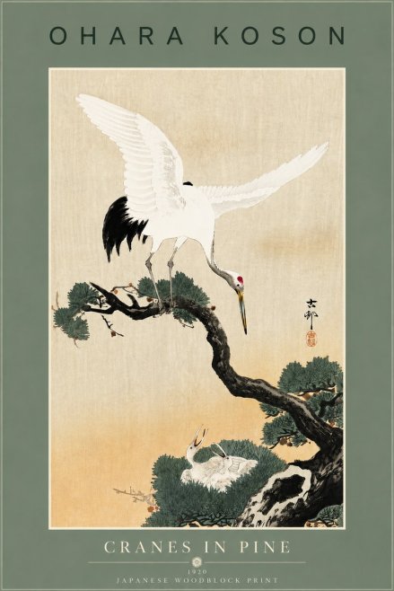Ohara Koson Cranes in Pine No6 - Poszter