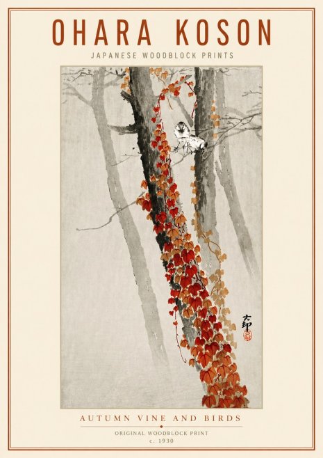 Ohara Koson Autumn Vine and Birds No3 - Poszter