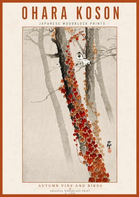 Ohara Koson Autumn Vine and Birds No6 - Poszter