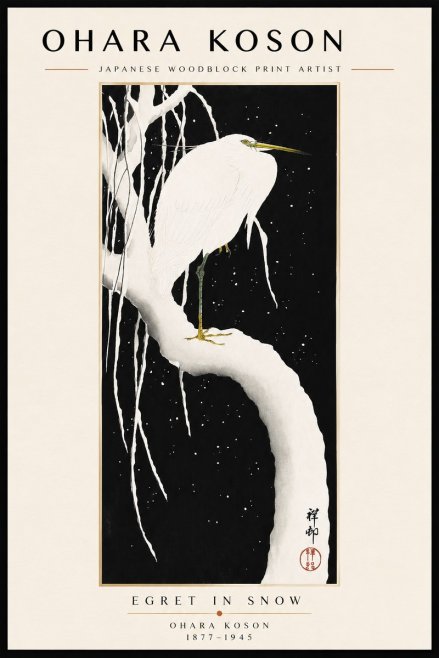 Ohara Koson Egret in Snow No3 - Poszter