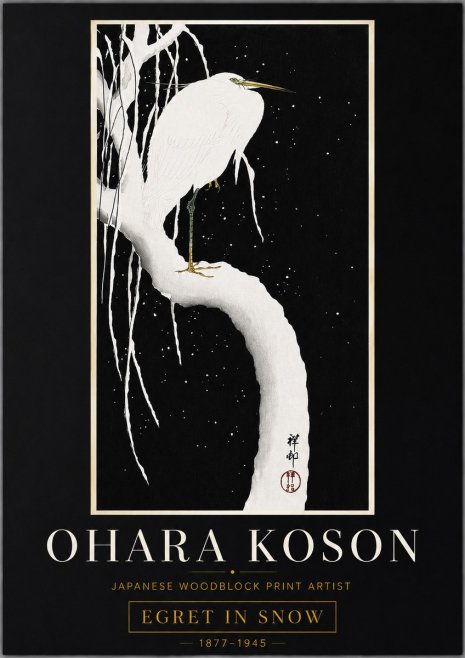Ohara Koson Egret in Snow No6 - Poszter