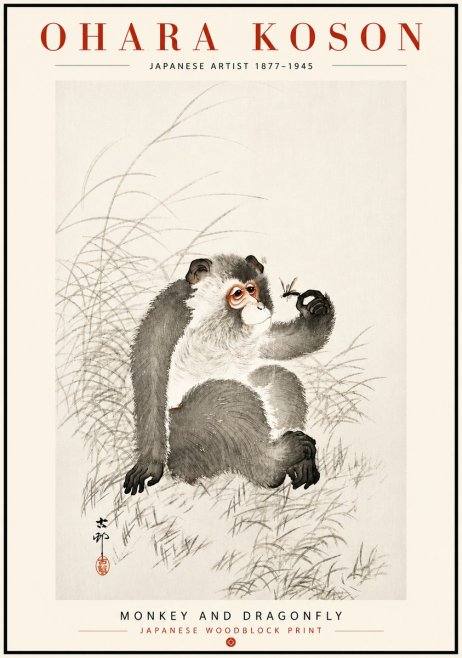 Ohara Koson Monkey and Dragonfly No6 - Poszter