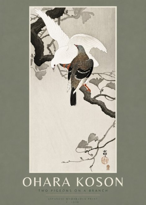 Ohara Koson Two Pigeons on a Branch No2 - Poszter