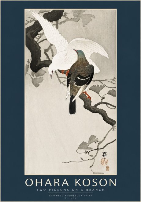 Ohara Koson Two Pigeons on a Branch No3 - Poszter