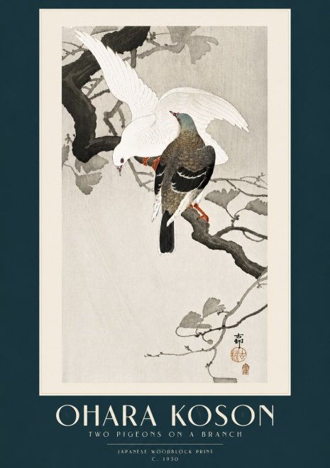 Ohara Koson Two Pigeons on a Branch No5 - Poszter