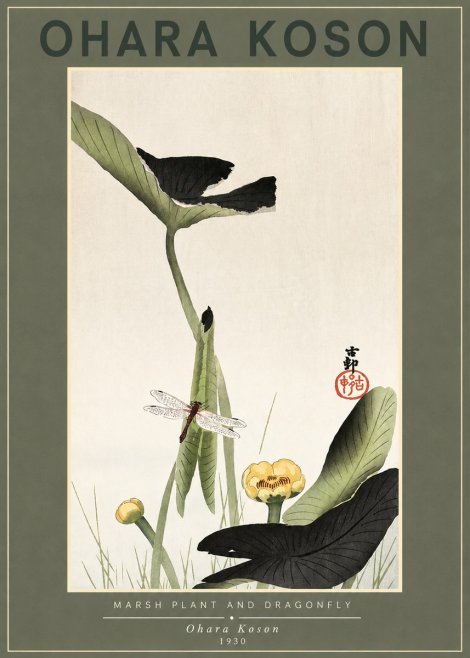 Ohara Koson Marsh Plant and Dragonfly No2 - Poszter