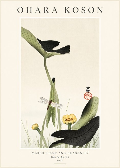 Ohara Koson Marsh Plant and Dragonfly No3 - Poszter