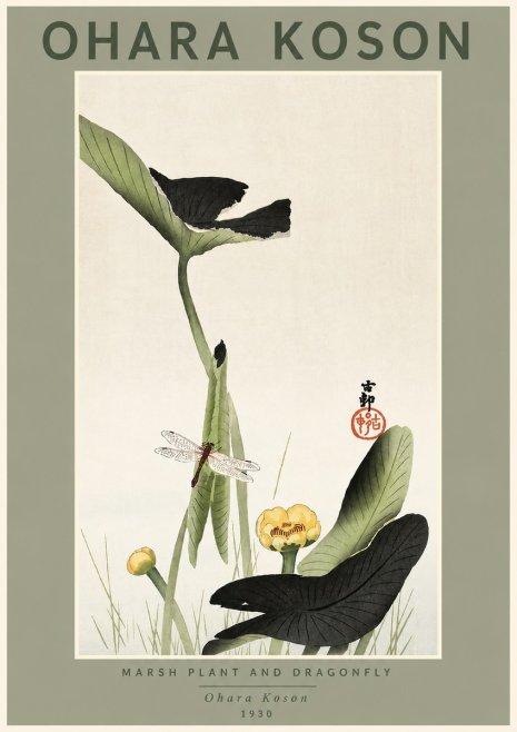 Ohara Koson Marsh Plant and Dragonfly No4 - Poszter