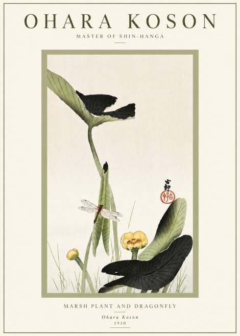 Ohara Koson Marsh Plant and Dragonfly No6 - Poszter