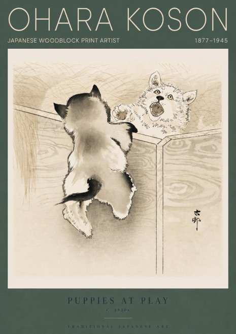 Ohara Koson Puppies at Play No4 - Poszter