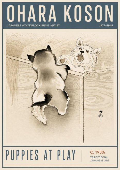 Ohara Koson Puppies at Play No6 - Poszter