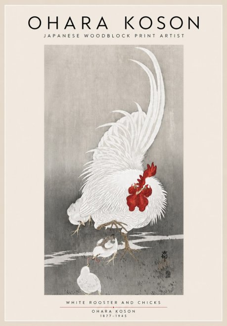 Ohara Koson White Rooster and Chicks No3 - Poszter