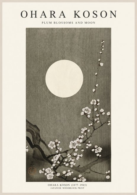Ohara Koson Plum Blossoms and Moon No1 - Poszter
