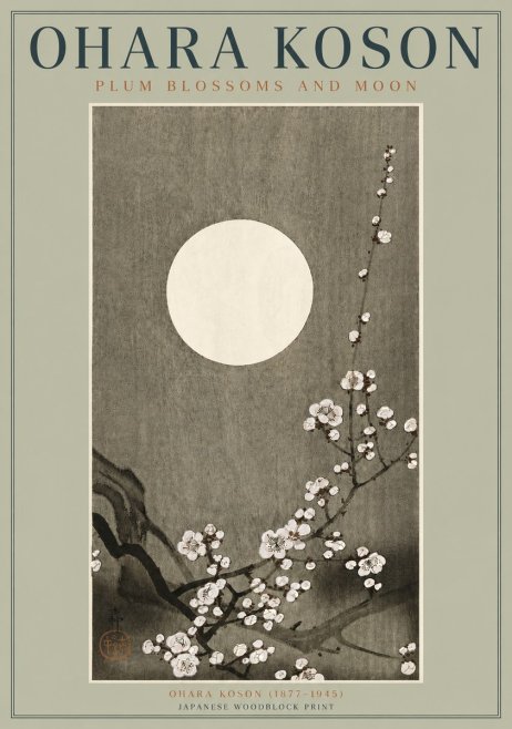 Ohara Koson Plum Blossoms and Moon No3 - Poszter