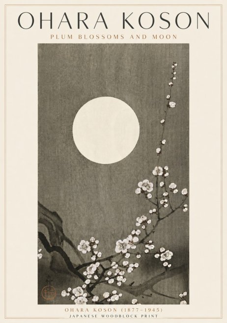 Ohara Koson Plum Blossoms and Moon No4 - Poszter