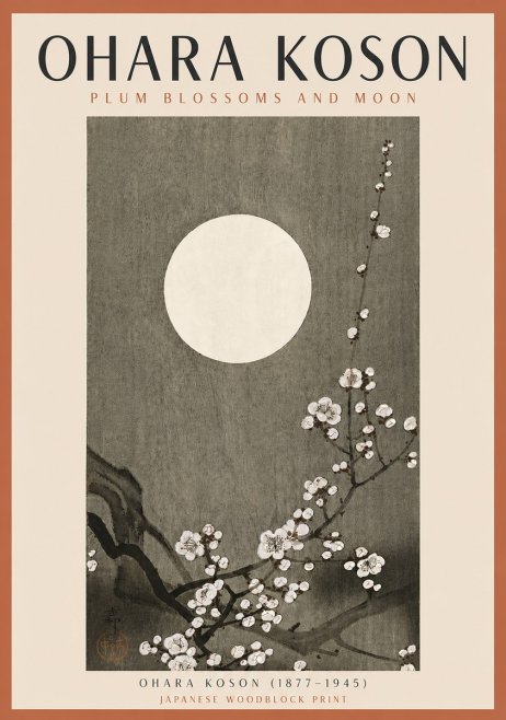 Ohara Koson Plum Blossoms and Moon No5 - Poszter